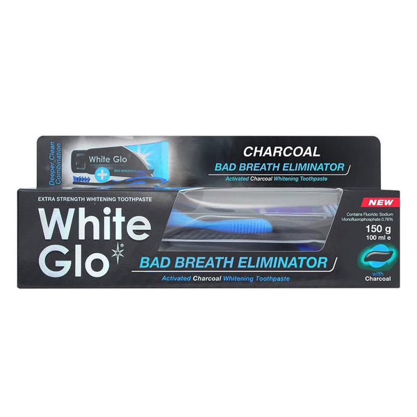 White Glo Charcoal Bad Breath Eliminator Toothpaste + Free Tooth Brush